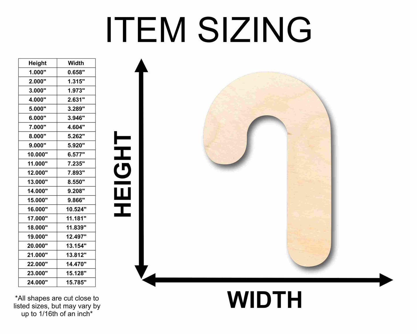 Unfinished Wood Candy Cane Silhouette - Craft- up to 46" DIY