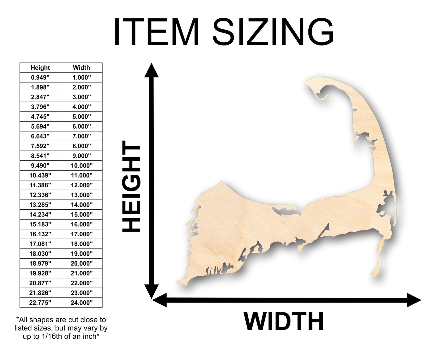 Unfinished Wood Cape Cod Shape - Craft - up to 46" DIY