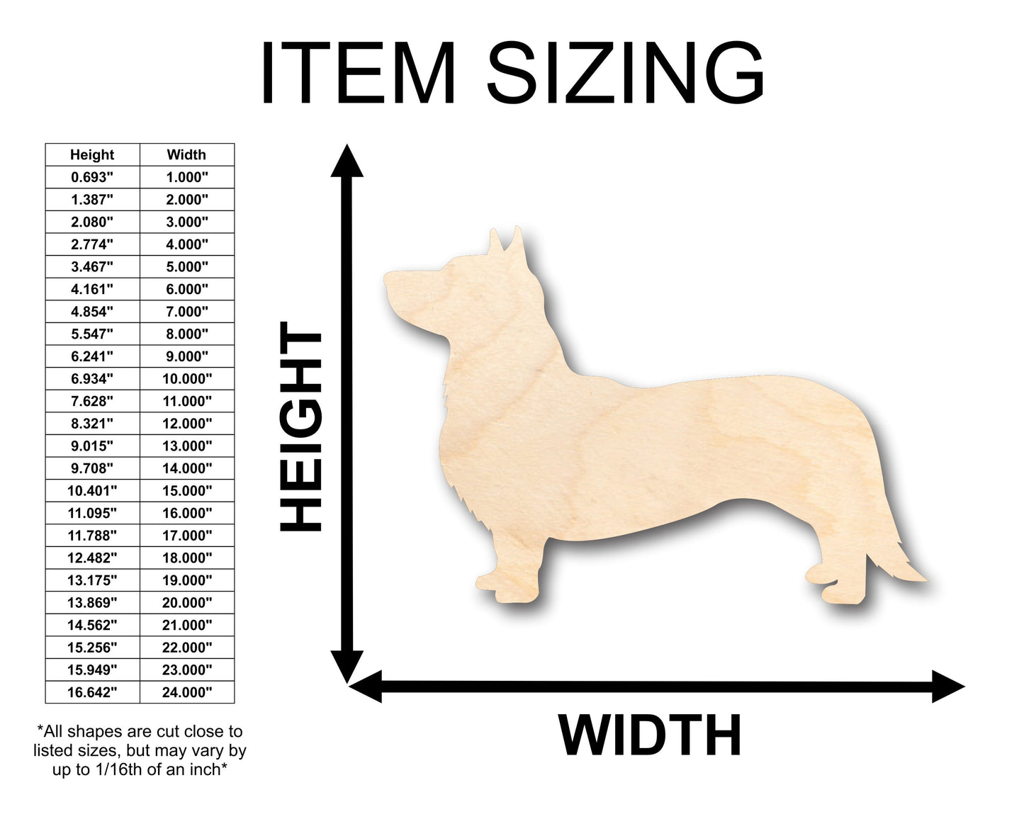 Unfinished Wood Cardigan Welsh Corgi Shape - Craft - up to 46" DIY