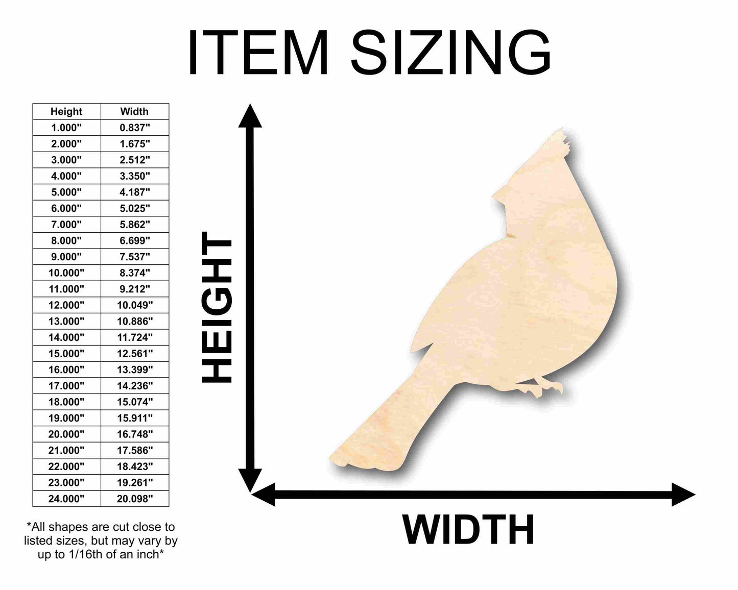 Unfinished Wood Cardinal Bird Silhouette - Craft- up to 46" DIY