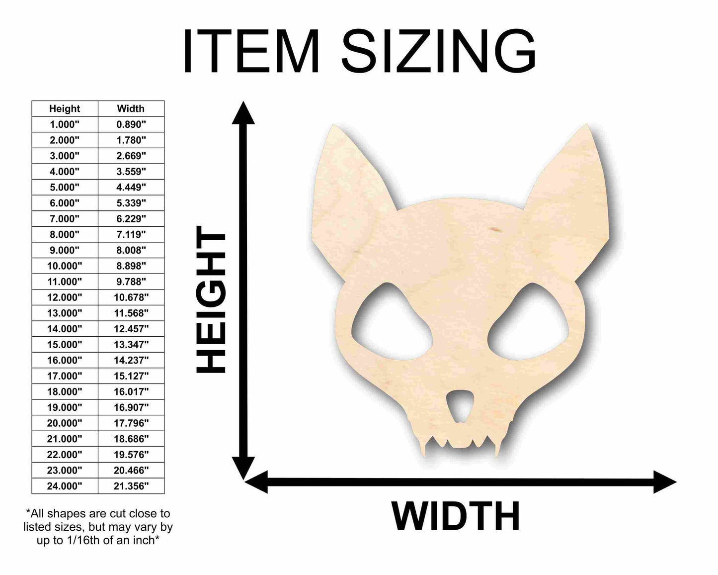 Unfinished Wood Cat Skull Silhouette - Craft- up to 46" DIY