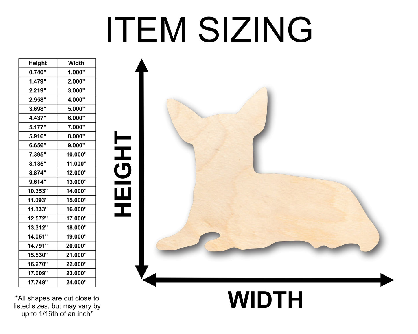 Unfinished Wood Laying Chihuahua Shape - Craft - up to 46" DIY