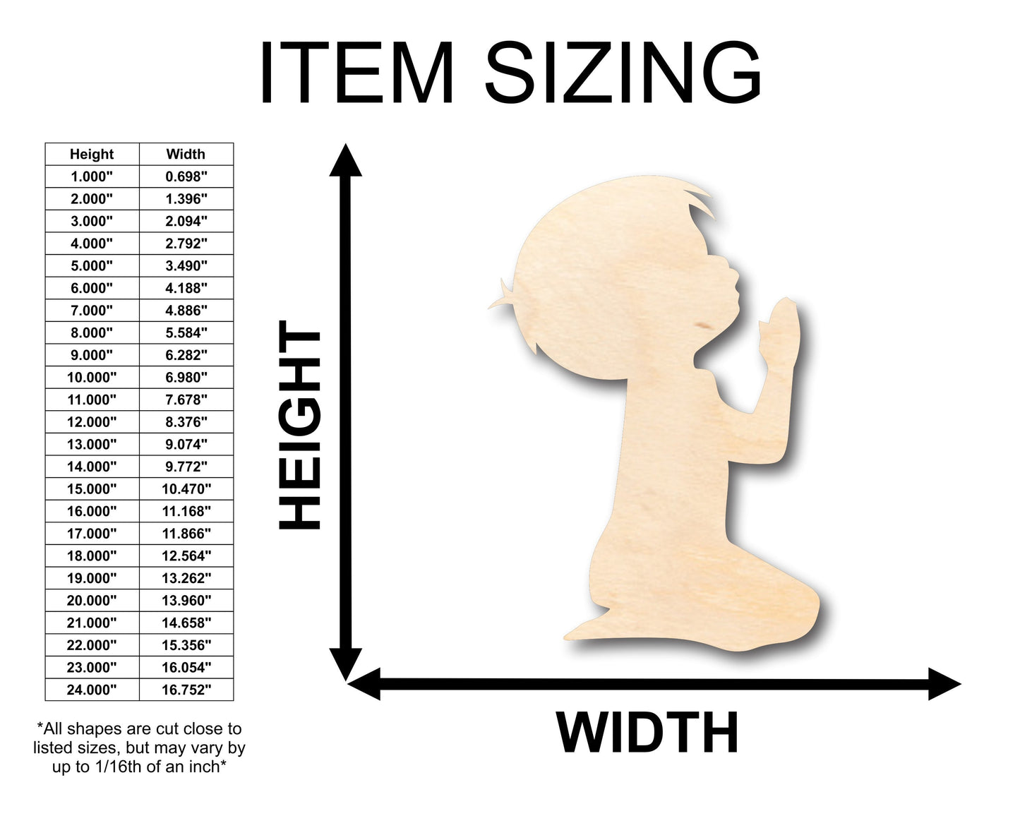 Unfinished Wood Praying Boy Shape - Craft - up to 46" DIY