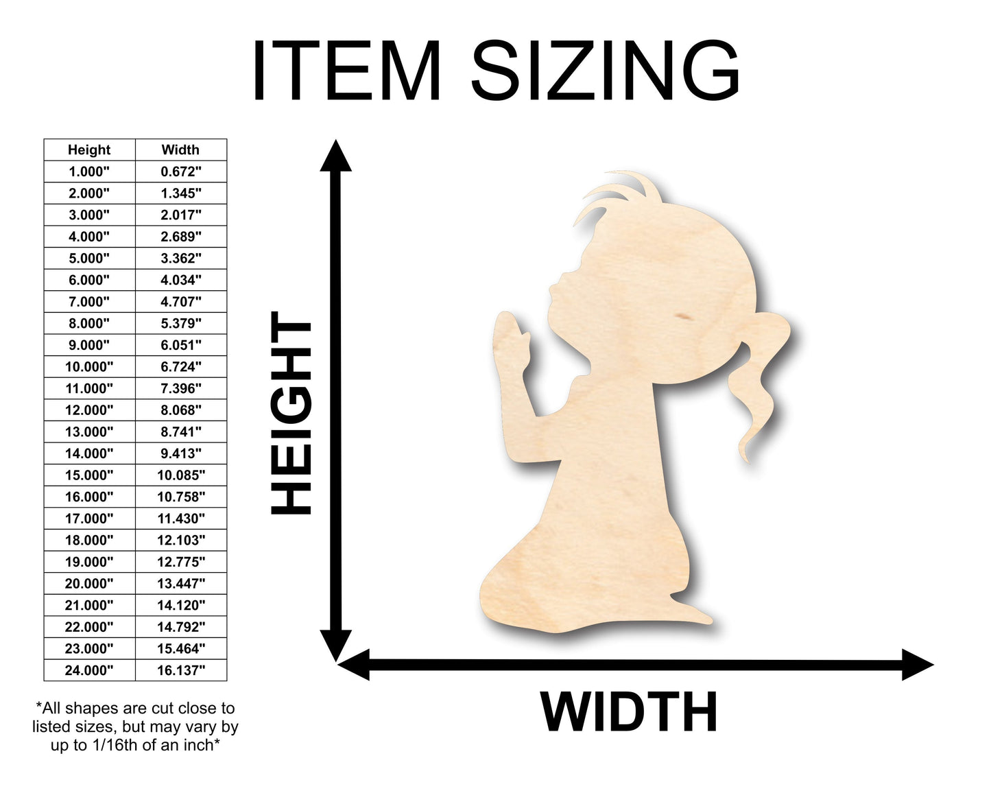 Unfinished Wood Praying Girl Shape - Craft - up to 46" DIY