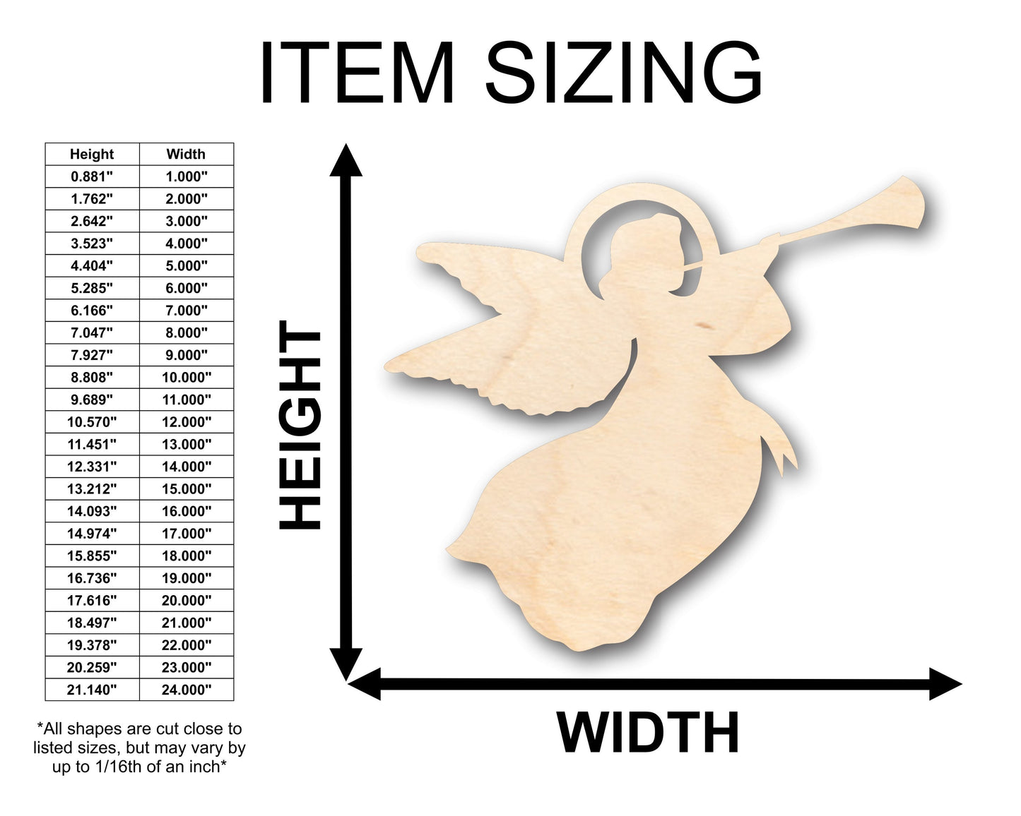 Unfinished Wood Angel Trumpet Shape - Christmas - Craft - up to 46" DIY