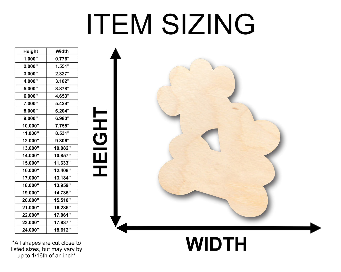 Unfinished Wood Dog Paw Heart Bone Shape - Craft - up to 46" DIY