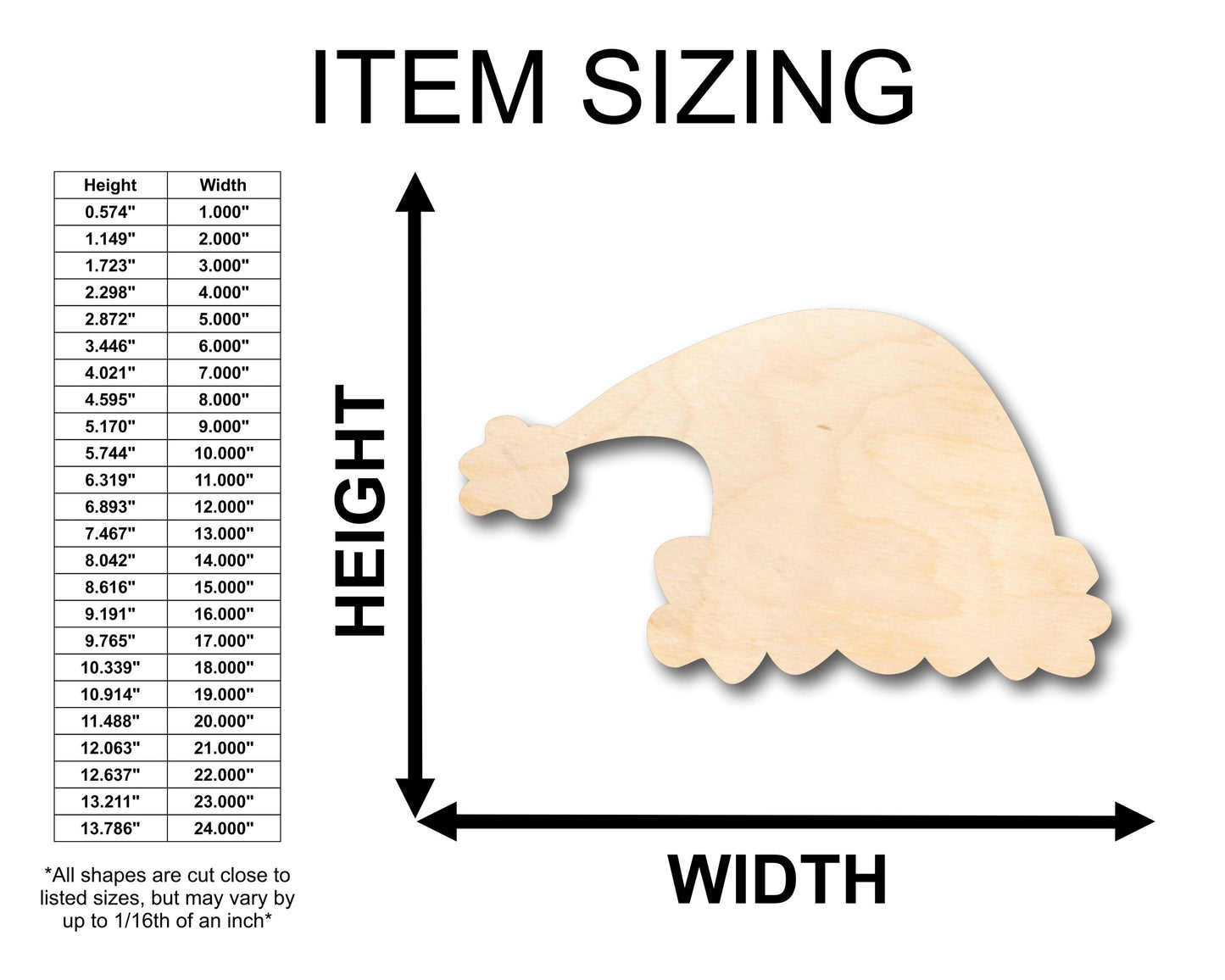 Unfinished Wood Santa Hat Shape - Christmas - Craft - up to 46" DIY