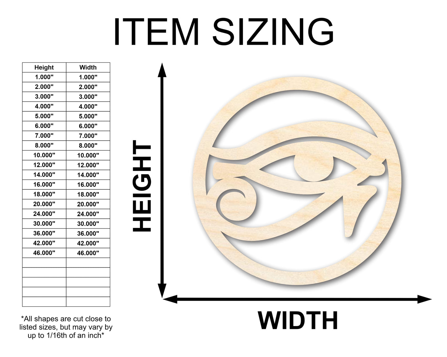 Unfinished Wood Eye of Ra Shape | Egyptian Hieroglyph Silhouette | Craft Cutout | up to 46" DIY