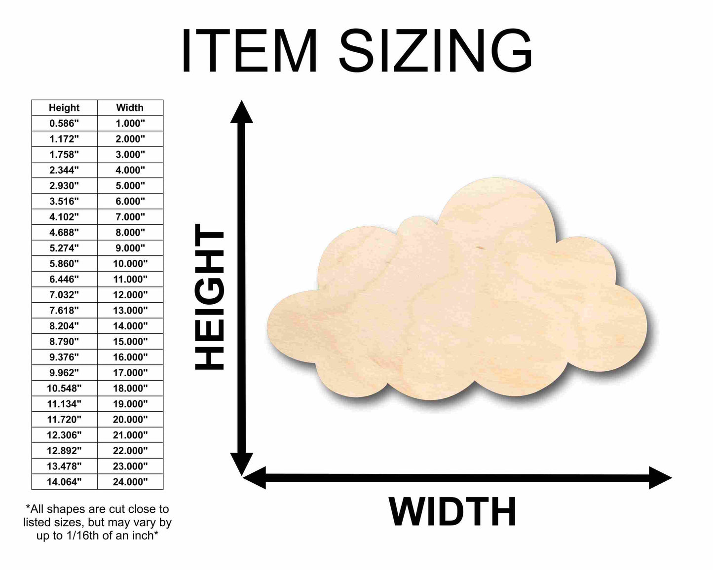 Unfinished Wood Cloud Silhouette - Craft- up to 46" DIY