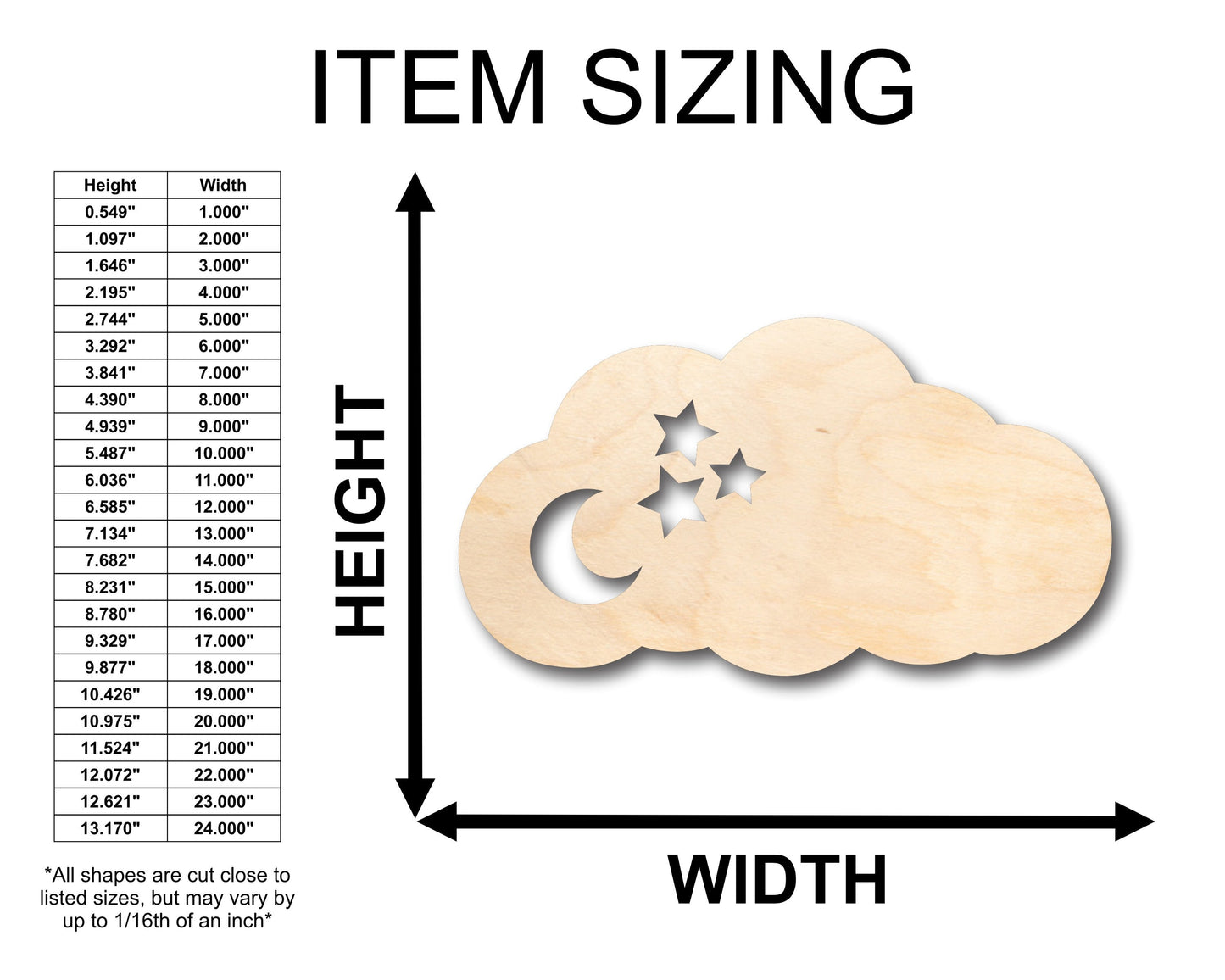 Unfinished Wood Cloud with Moon & Stars Shape - Craft - up to 46" DIY