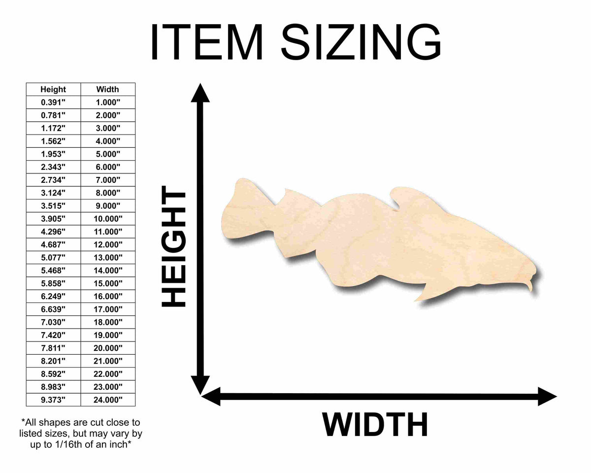Cod Size Chart Unfinished Wood Cod Fish Silhouette - Craft- up to 46