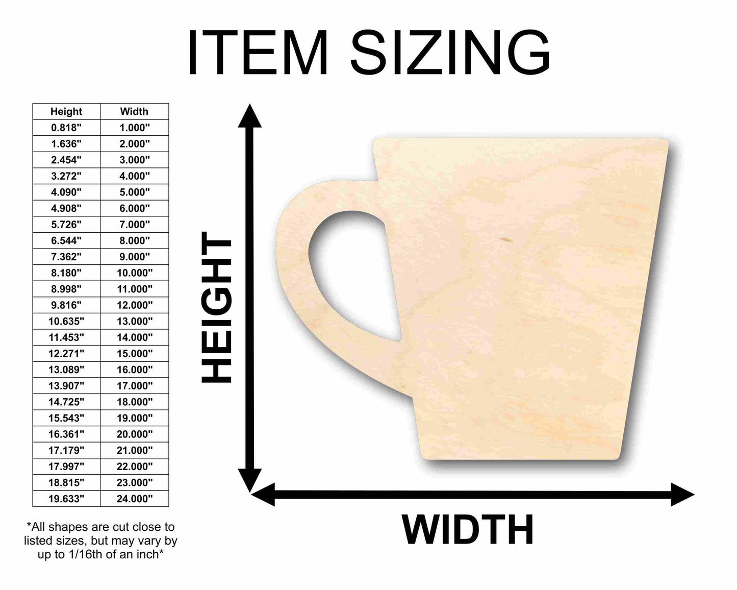 Unfinished Wood Coffee Cup Silhouette - Craft- up to 46" DIY