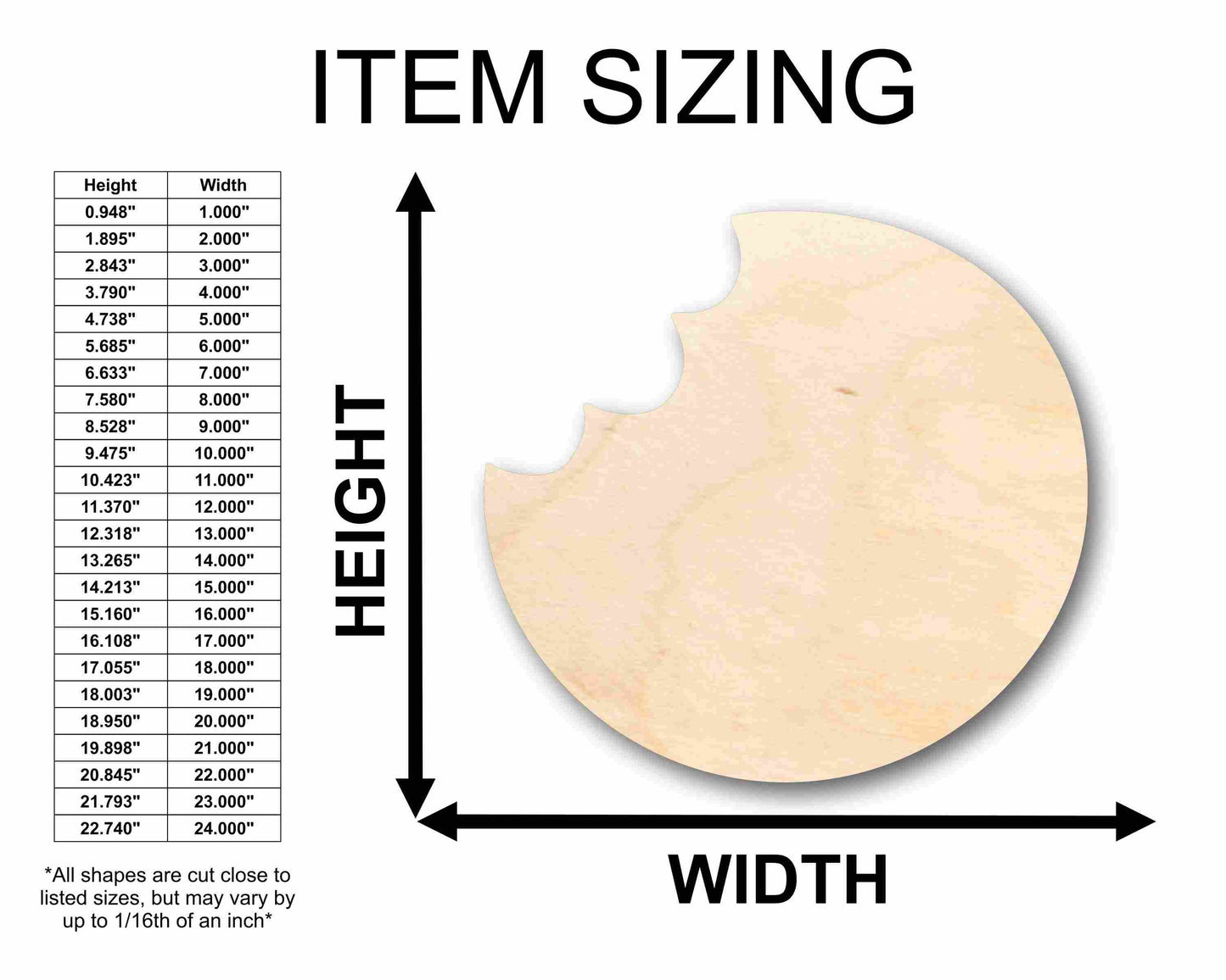 Unfinished Wood Cookie with Bite Silhouette - Craft- up to 46" DIY