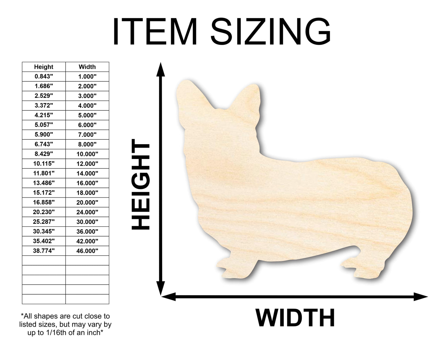 Unfinished Wood Corgi Shape - Pet Craft - up to 46"