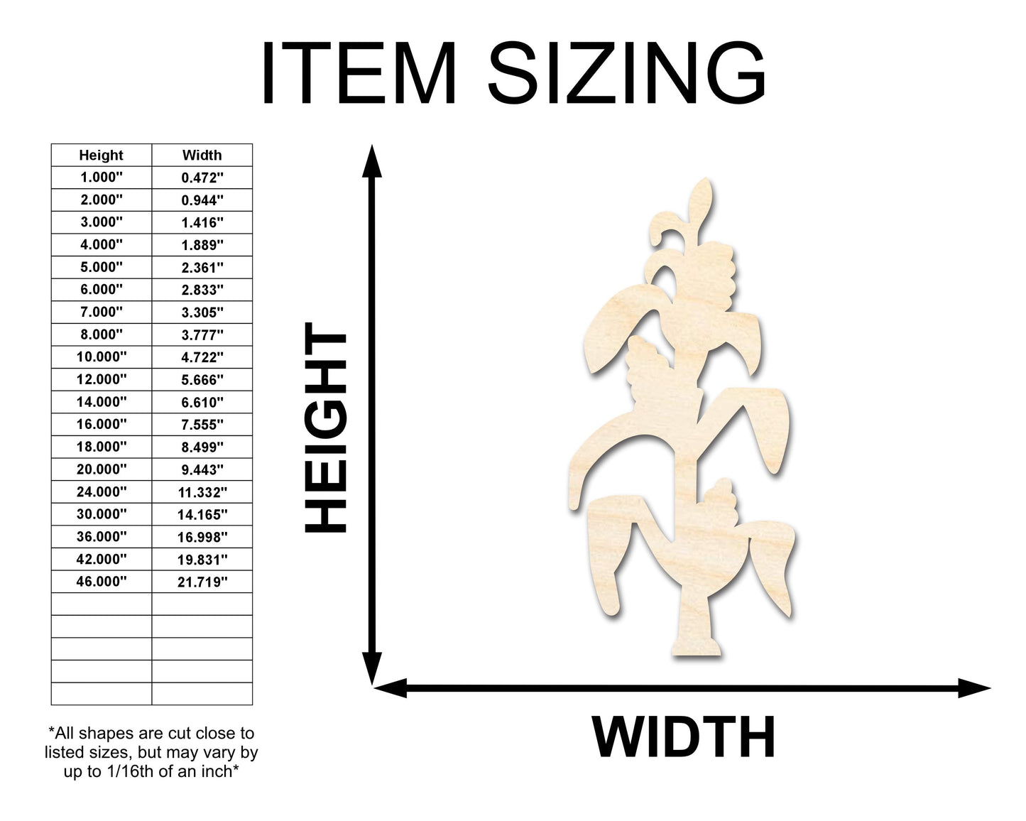 Unfinished Wood Corn Stalk Shape | Craft Cutout | up to 46" DIY