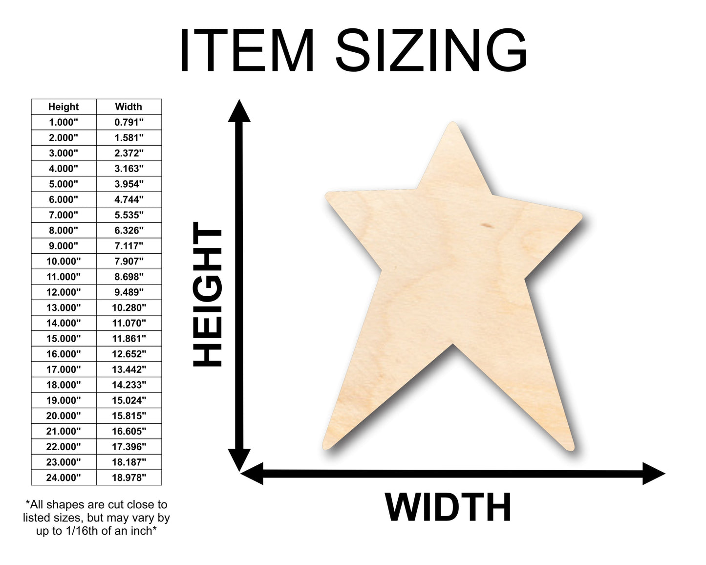 Unfinished Wood Unbalanced Star Shape - Craft - up to 46" DIY