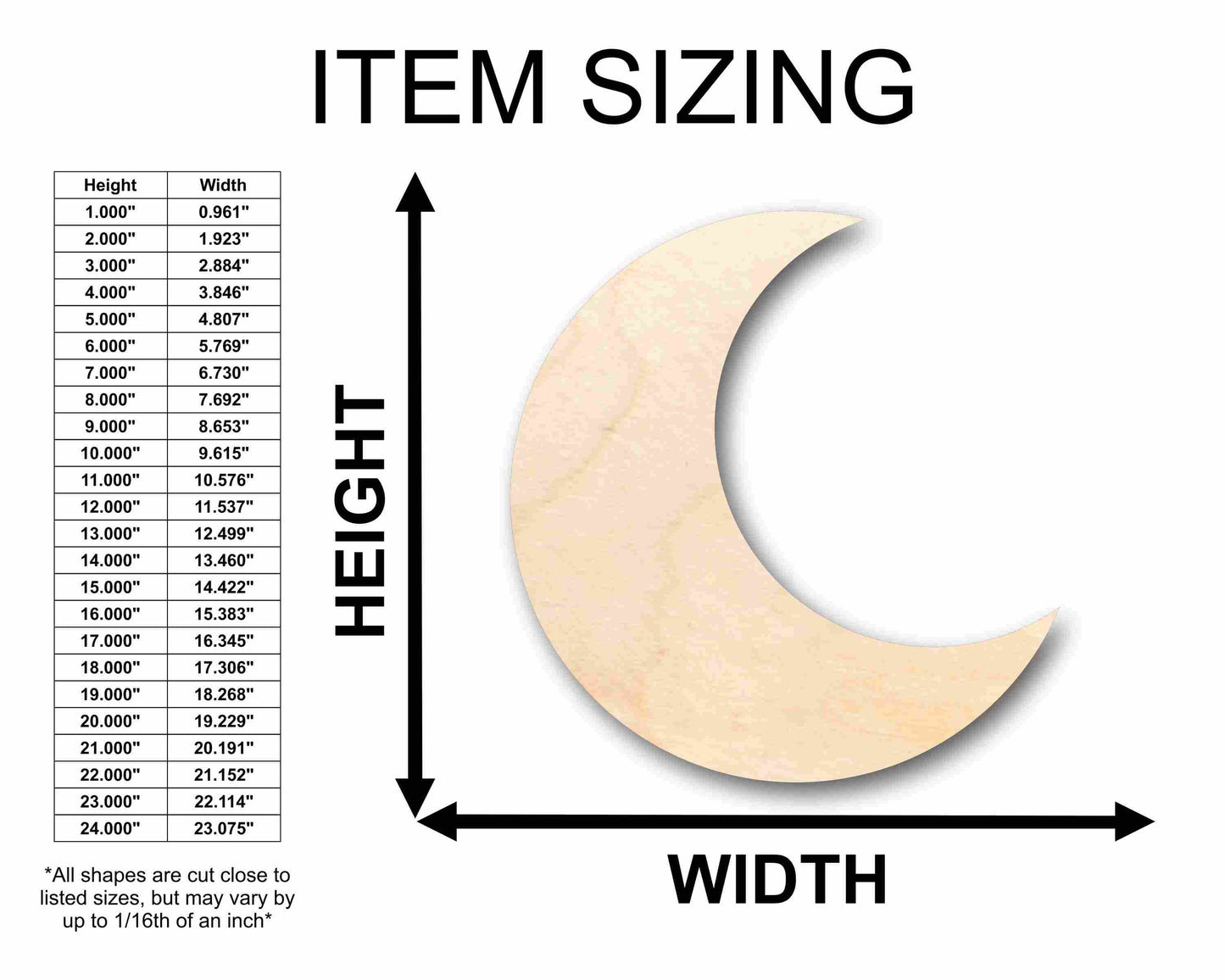 Unfinished Wood Crescent Moon Silhouette - Craft- up to 46" DIY