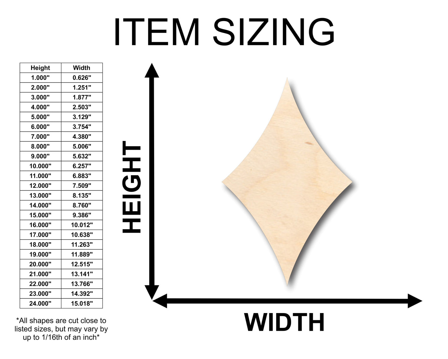 Unfinished Wood Curved Diamond Shape - Craft - up to 46" DIY