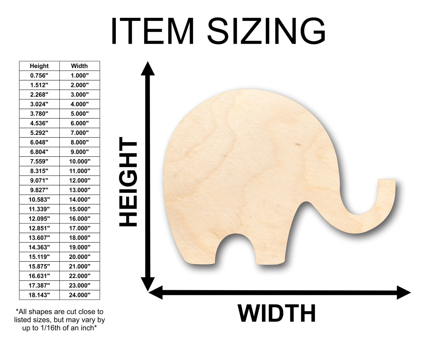 Unfinished Wood Simple Elephant Shape - Craft - up to 46" DIY