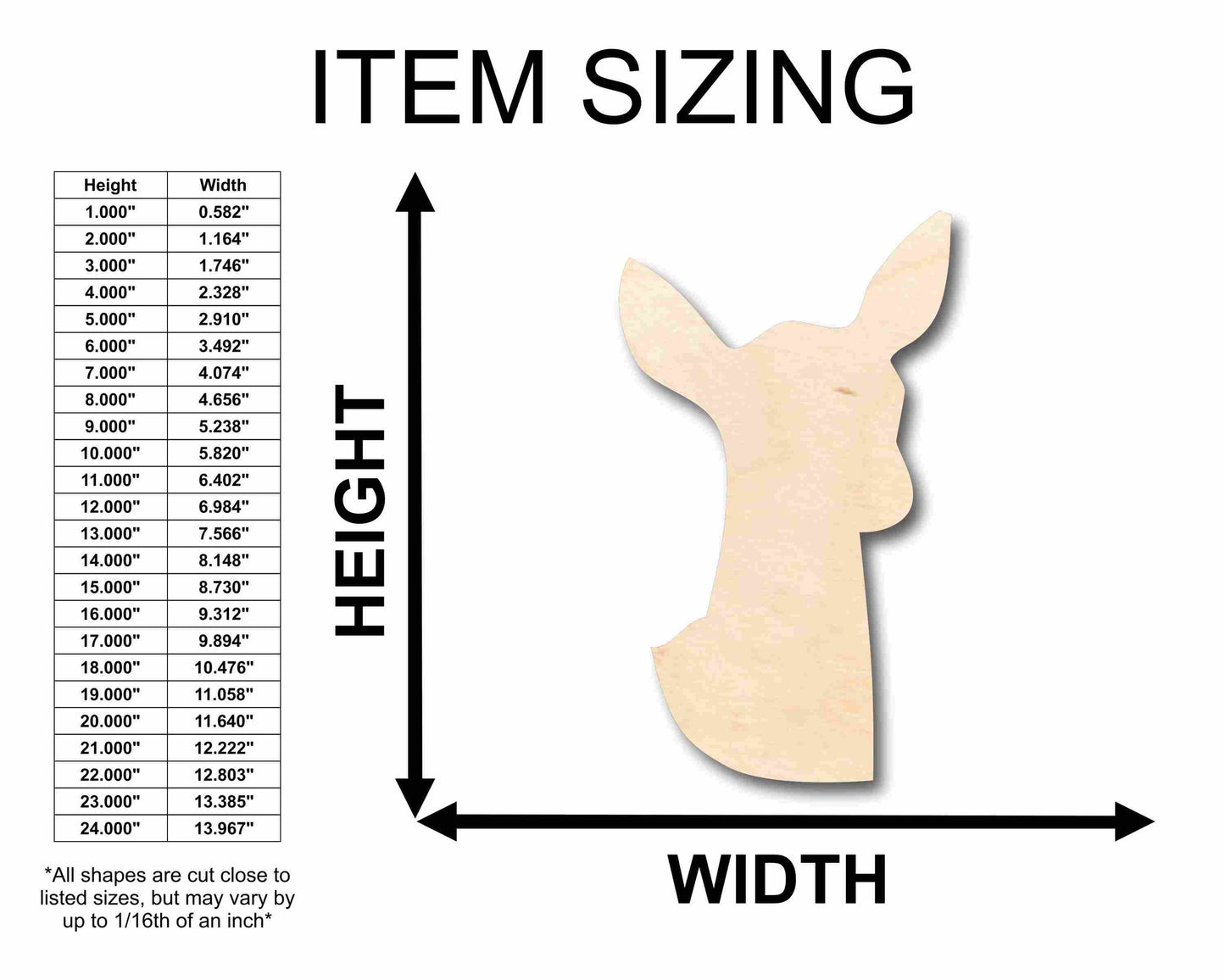 Unfinished Wood Deer Doe Head Silhouette - Craft- up to 46" DIY