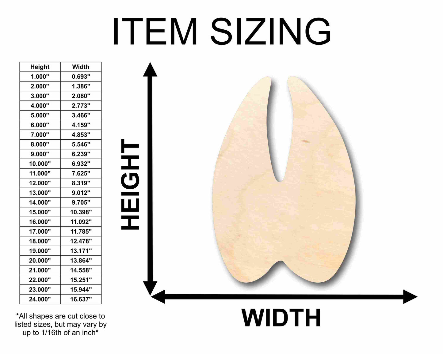 Unfinished Wood Deer Track Foot Print Silhouette - Craft- up to 46" DIY