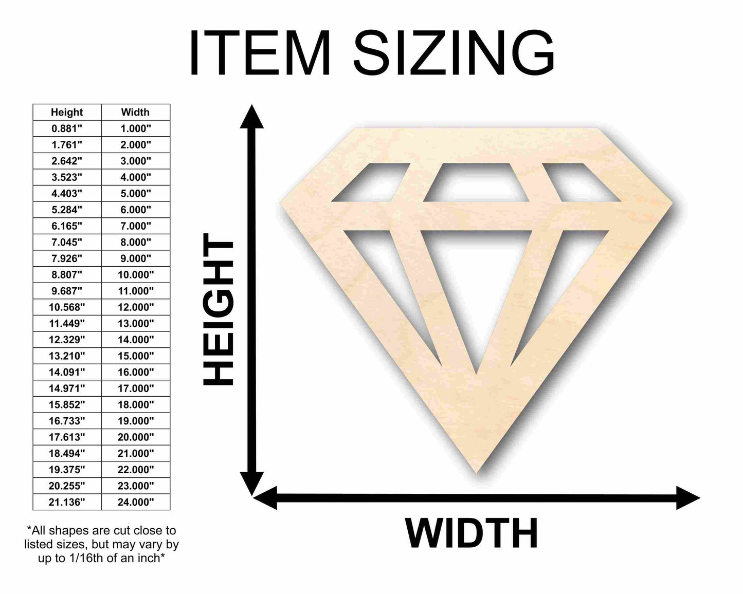 Unfinished Wood Diamond Silhouette - Craft- up to 46" DIY