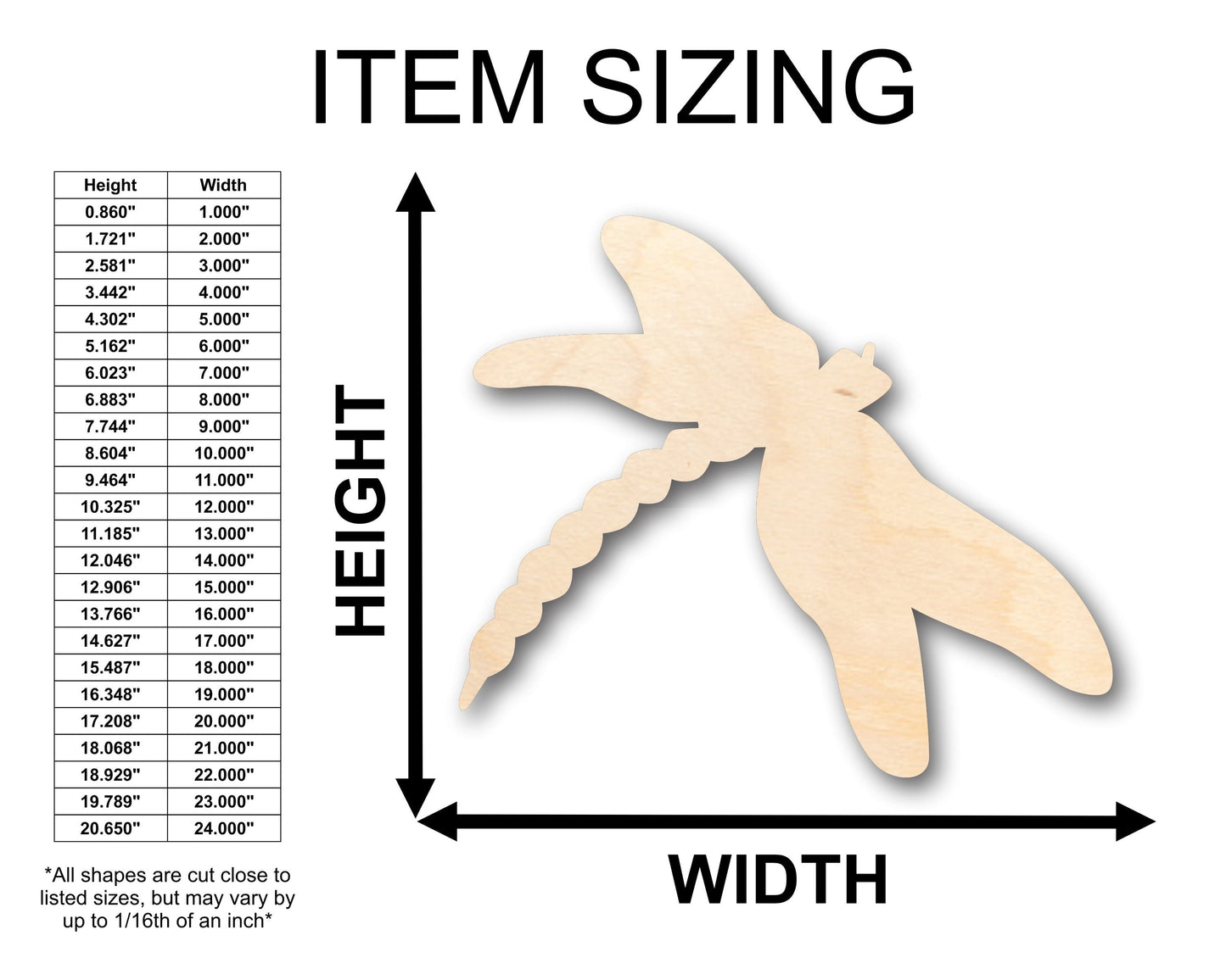 Unfinished Wood Dragon Fly Shape - Craft - up to 46" DIY