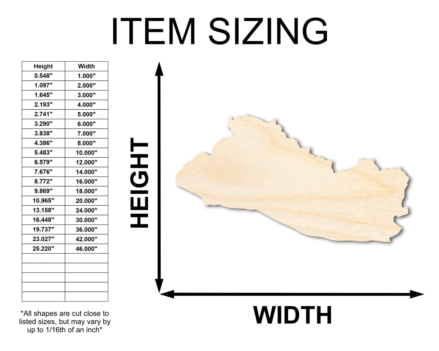 Unfinished Wood El Salvador Country Shape - Central America Craft - up to 46" DIY