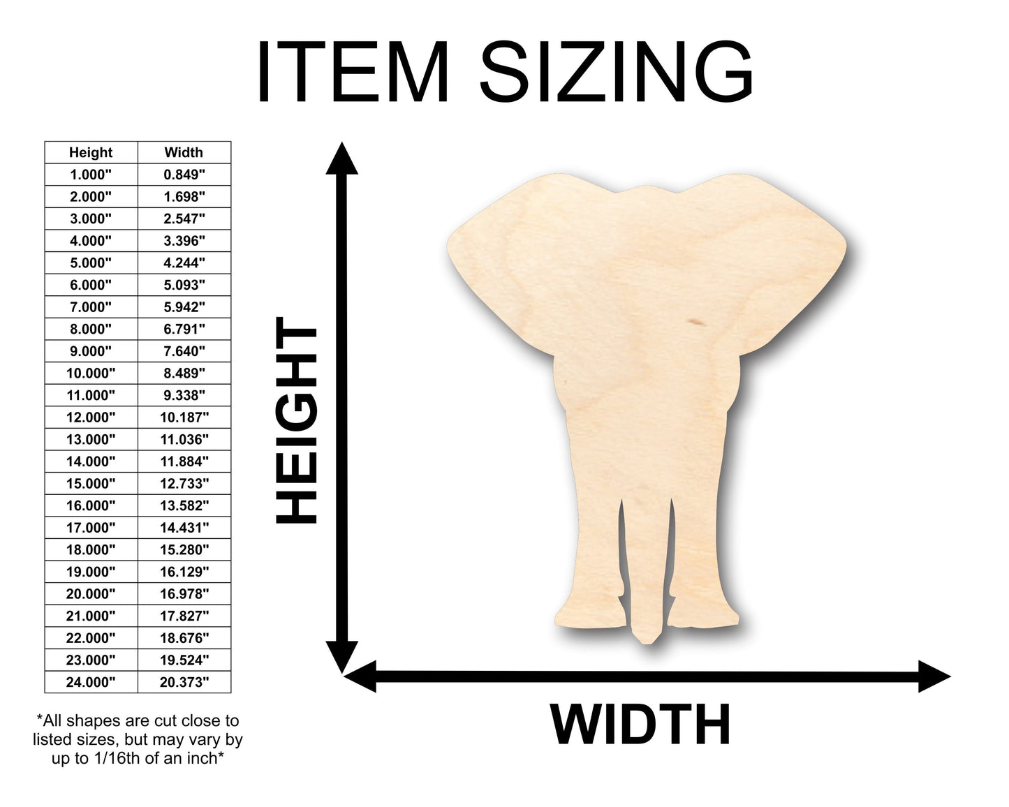 Unfinished Wood African Wildlife Elephant Shape - Craft - up to 46" DIY