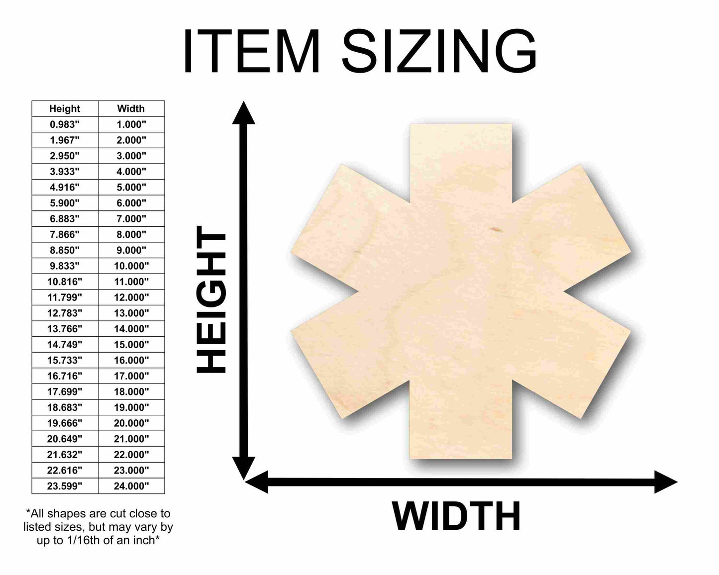 Unfinished Wood EMS Medical Life Star Badge Silhouette - Craft- up to 46" DIY