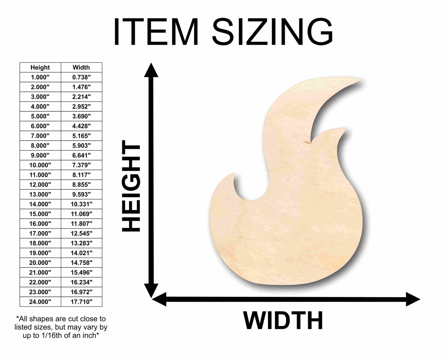 Unfinished Wood Fire Element Silhouette - Craft- up to 46" DIY