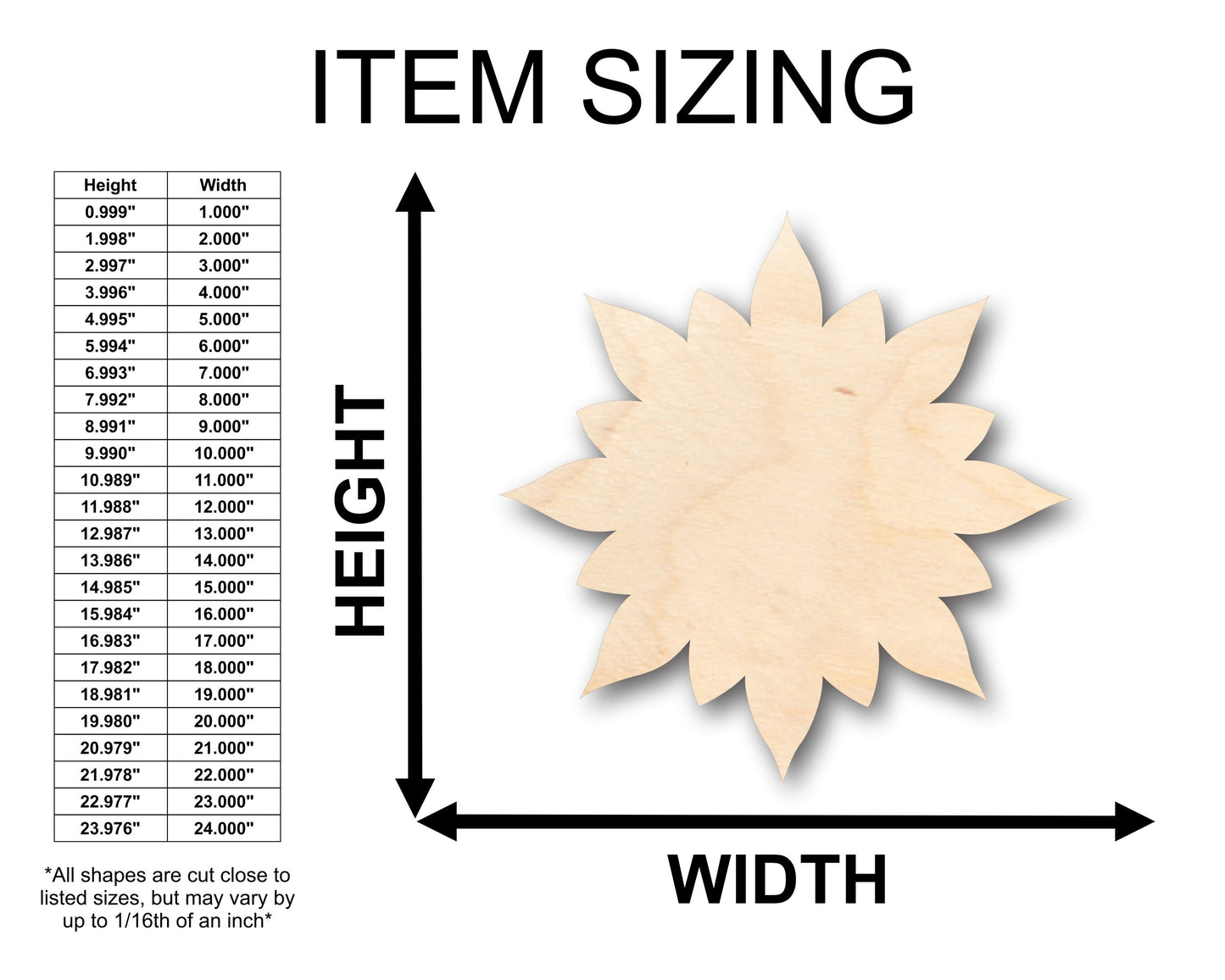 Unfinished Wood Flower Floral Starburst Shape - Craft - up to 46" DIY