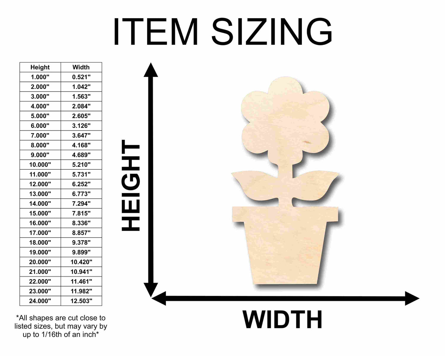 Unfinished Wood Flower in Pot Silhouette - Craft- up to 46" DIY