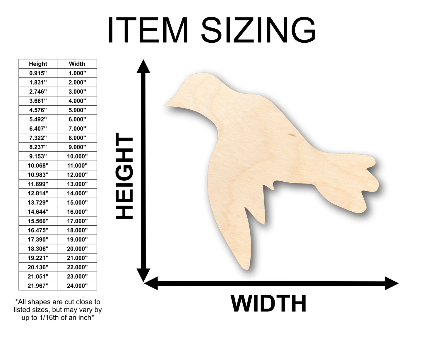 Unfinished Wood Flying Dove Pigeon Bird Shape - Craft - up to 46" DIY