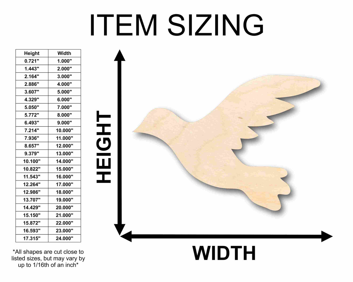 Unfinished Wood Flying Dove Pigeon Bird Silhouette - Craft- up to 46" DIY