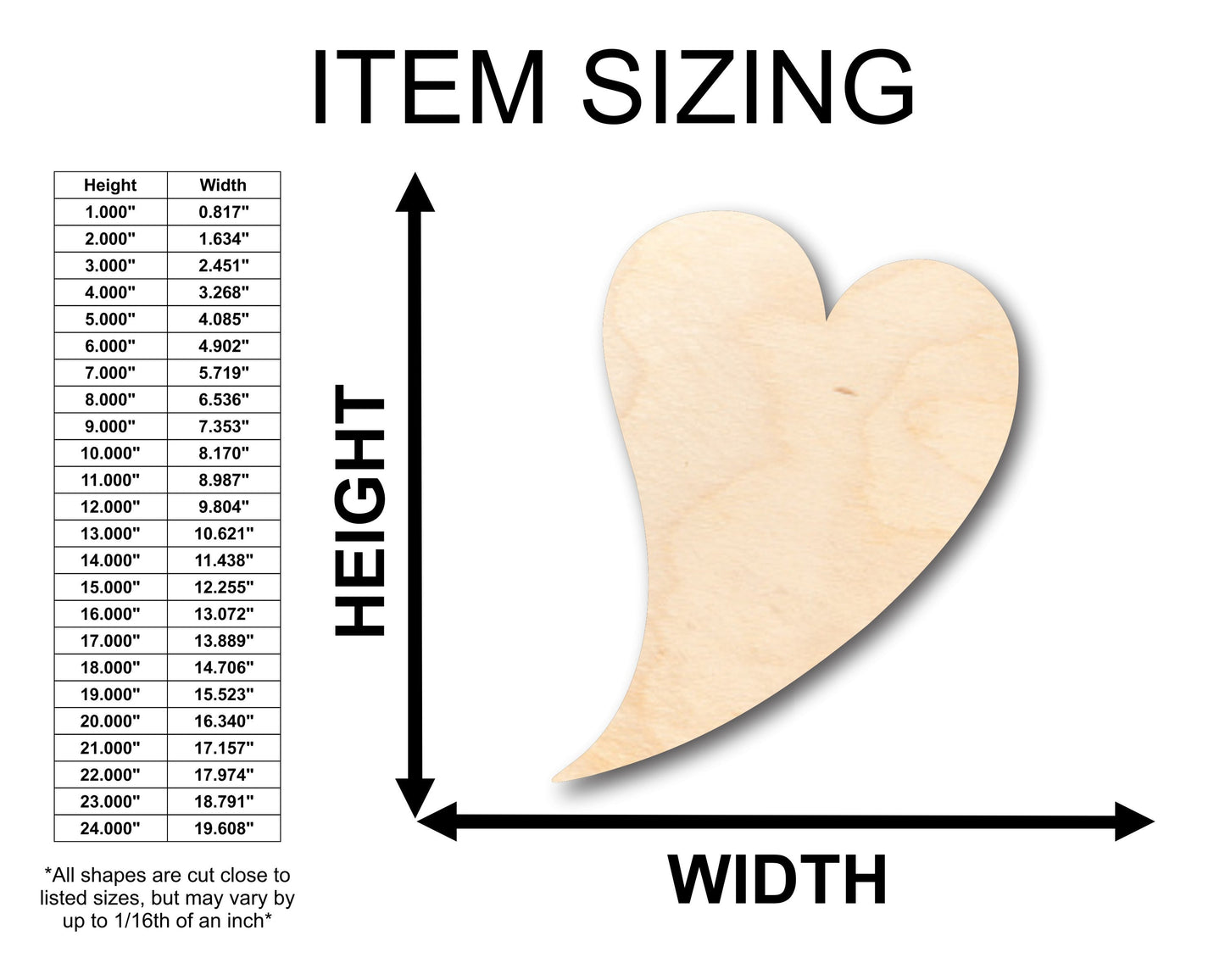 Unfinished Wood Flying Heart Shape - Craft - up to 46" DIY