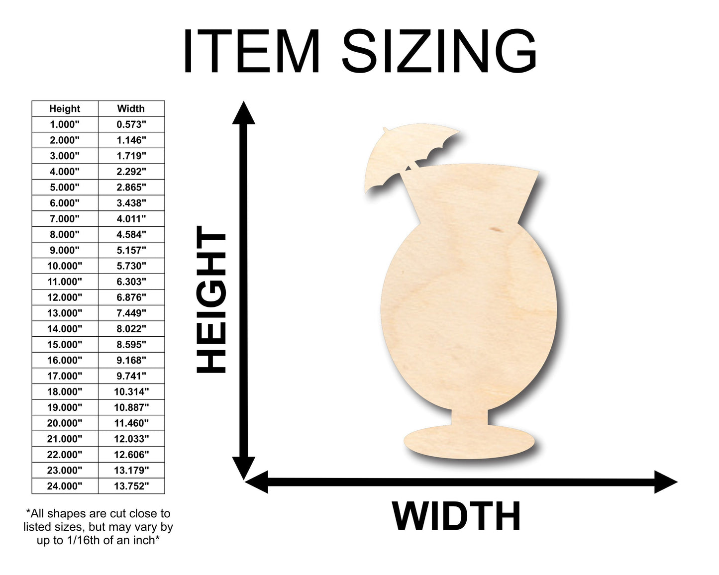 Unfinished Wood Fruity Drink Glass Shape - Craft - up to 46" DIY