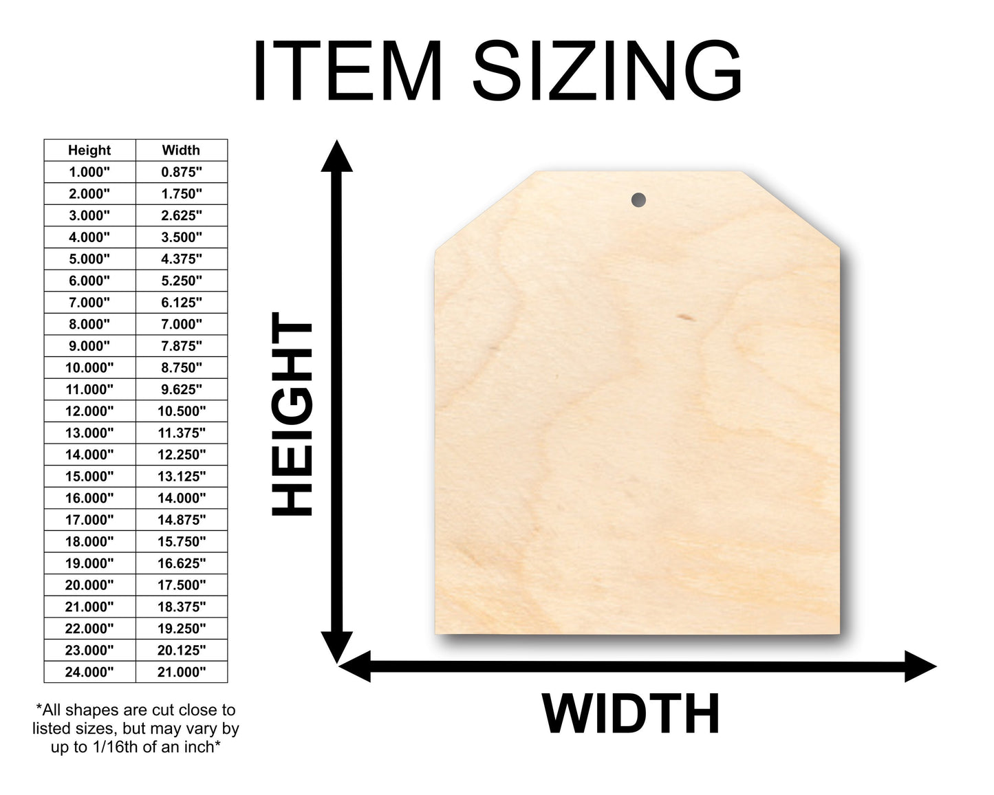 Unfinished Wood Gift Tag Shape - Craft - up to 46" DIY