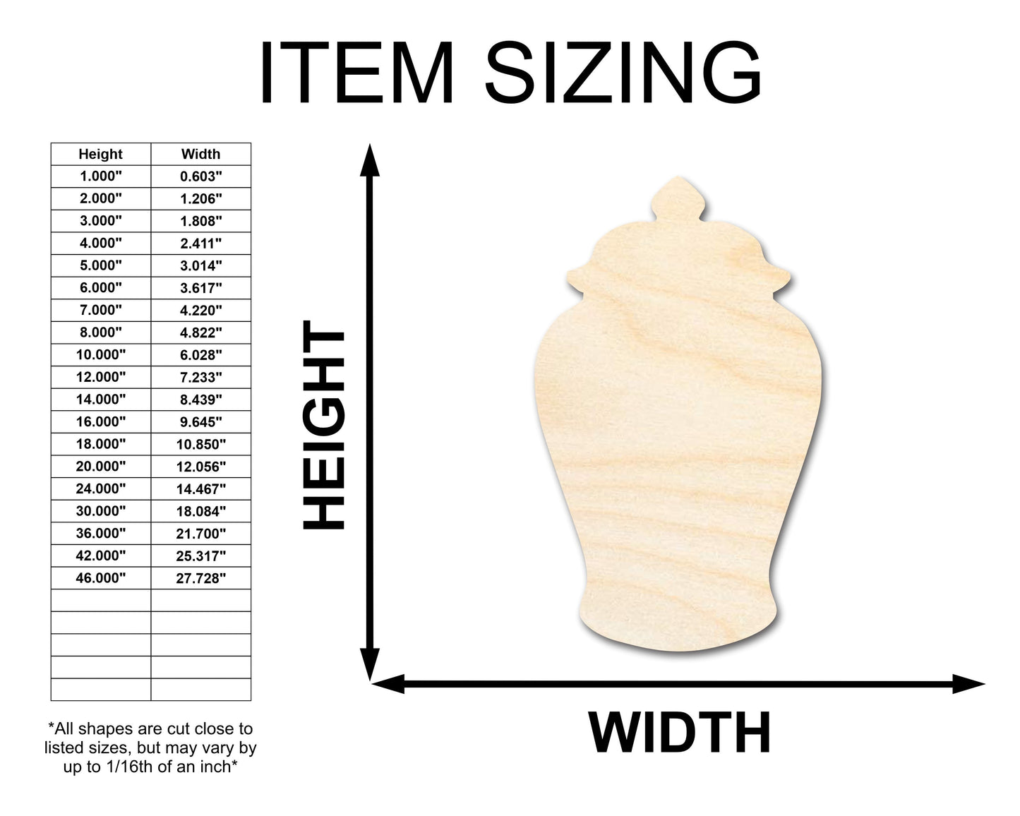 Unfinished Wood Ginger Jar Silhouette - Craft - up to 46" DIY