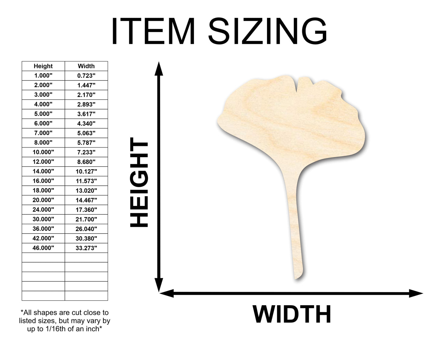 Unfinished Wood Gingko Leaf Shape | Craft Cutout | up to 46" DIY