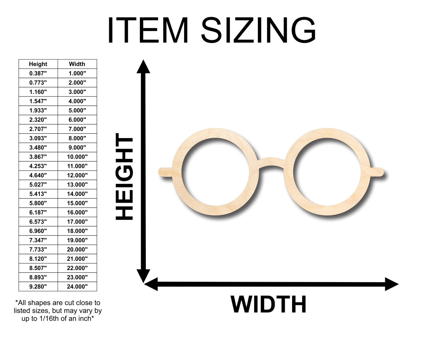 Unfinished Wood Glasses Shape - Craft - up to 46" DIY