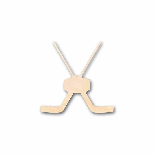 Unfinished Wood Goalie Hockey Sticks Pair with Puck Silhouette - Craft- up to 46" DIY