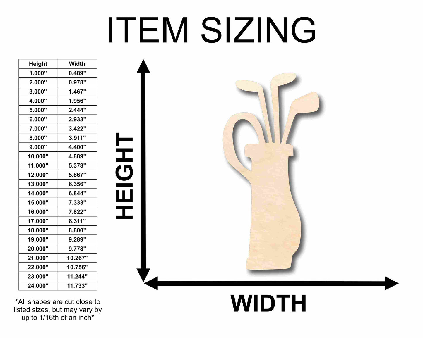 Unfinished Wood Golf Bag Silhouette - Craft- up to 46" DIY