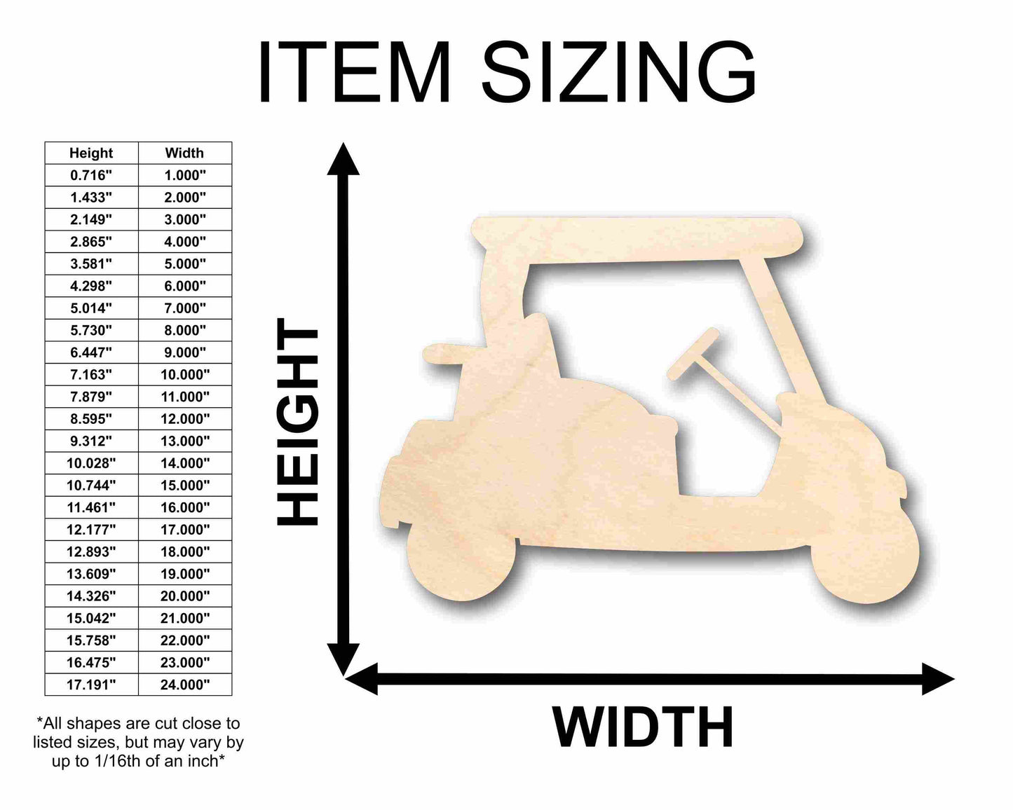 Unfinished Wood Golf Cart Silhouette - Craft- up to 46" DIY