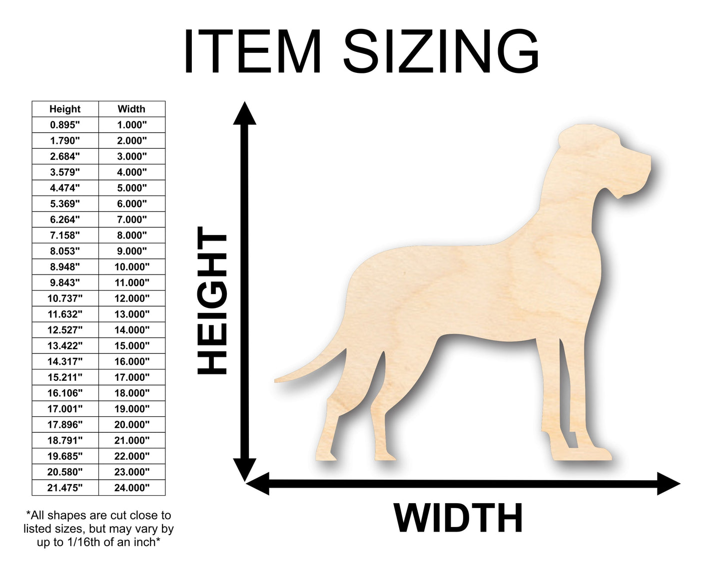 Unfinished Wood Great Dane Dog Shape - Craft - up to 46" DIY