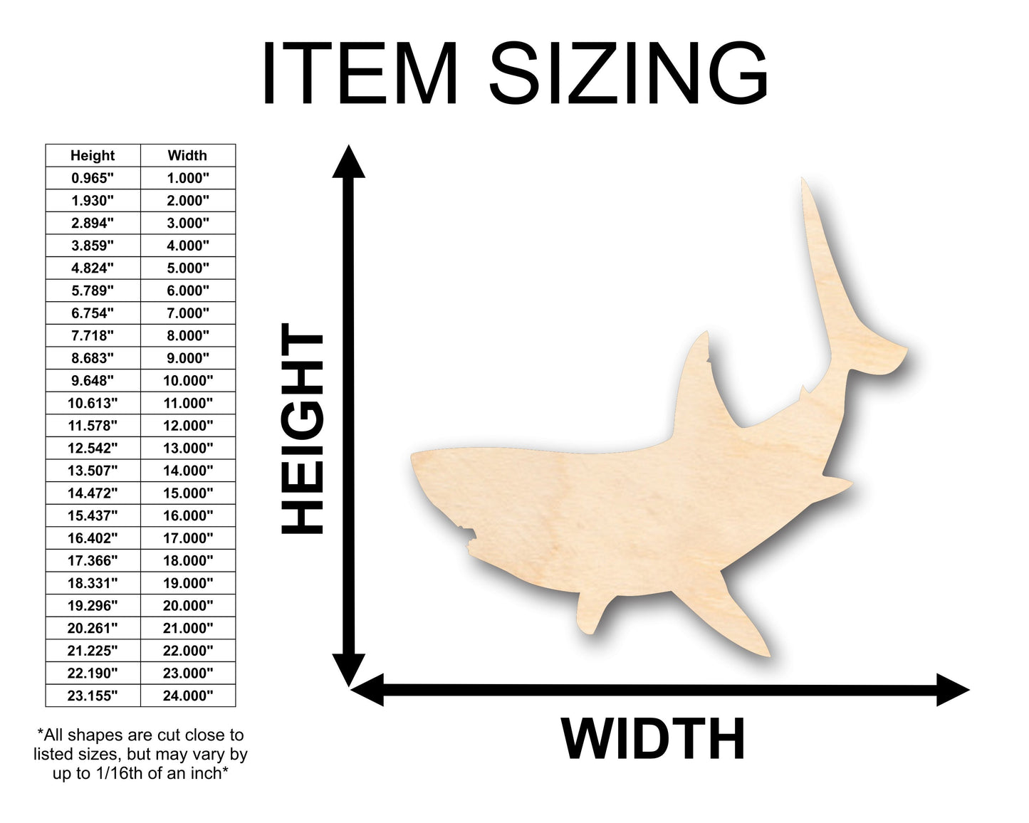 Unfinished Wood Great White Shark Shape - Craft - up to 46" DIY