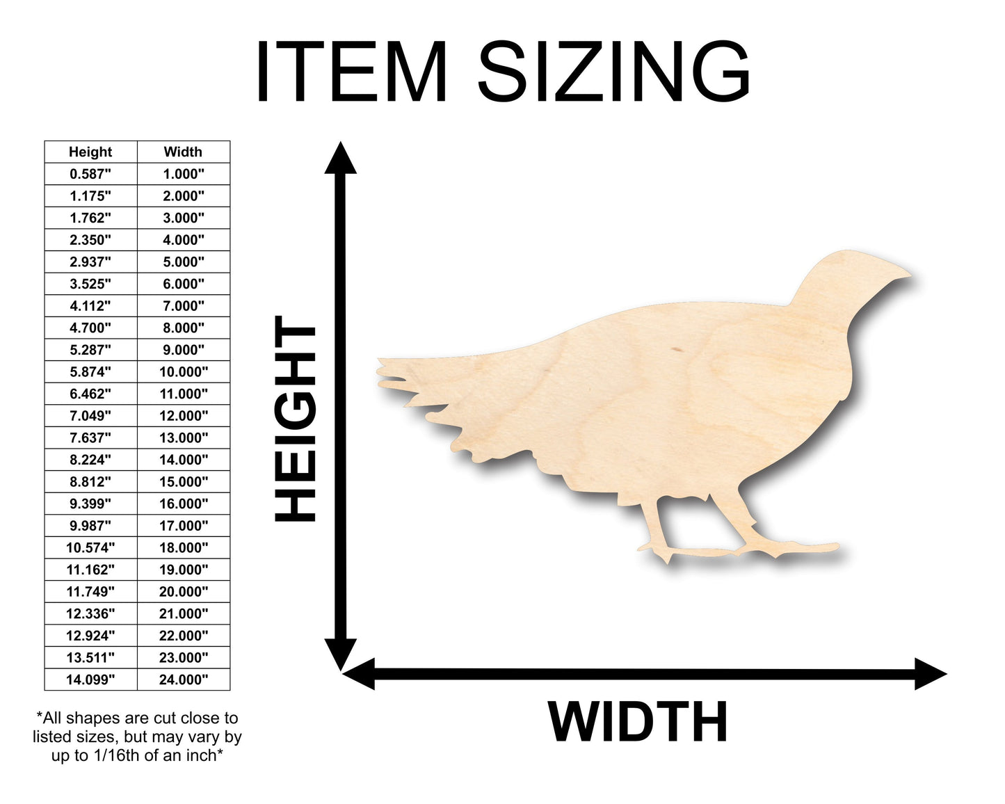 Unfinished Wood Grouse Bird Shape - Craft - up to 46" DIY