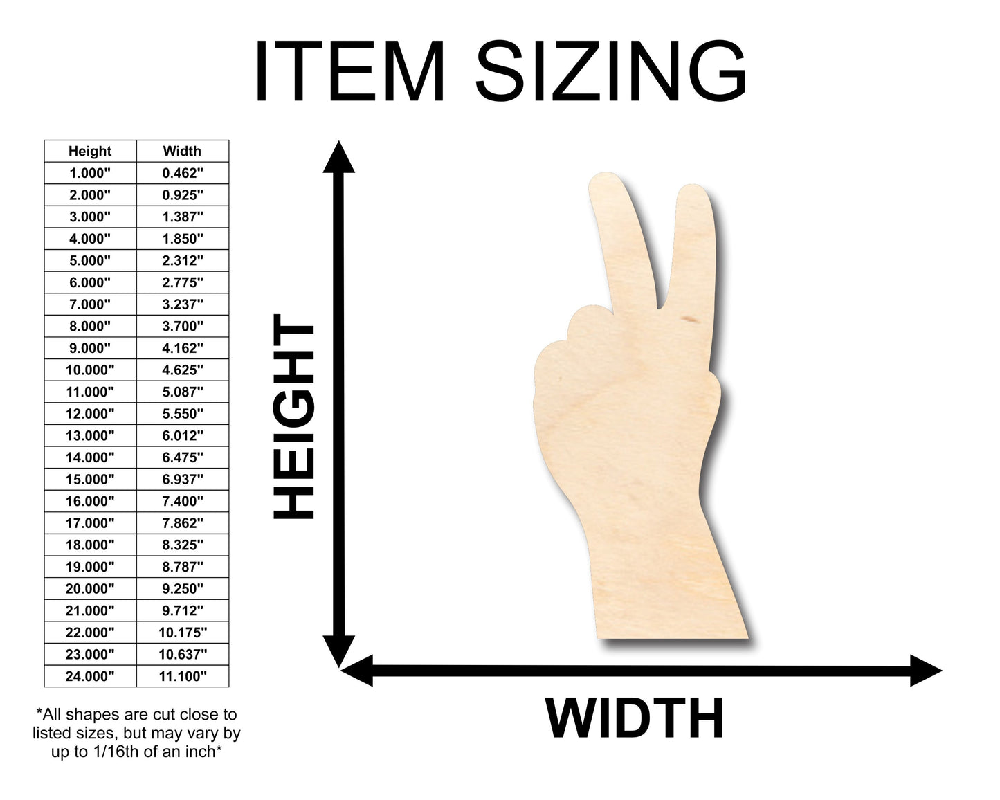 Unfinished Wood Hand Peace Symbol Shape - Craft - up to 46" DIY