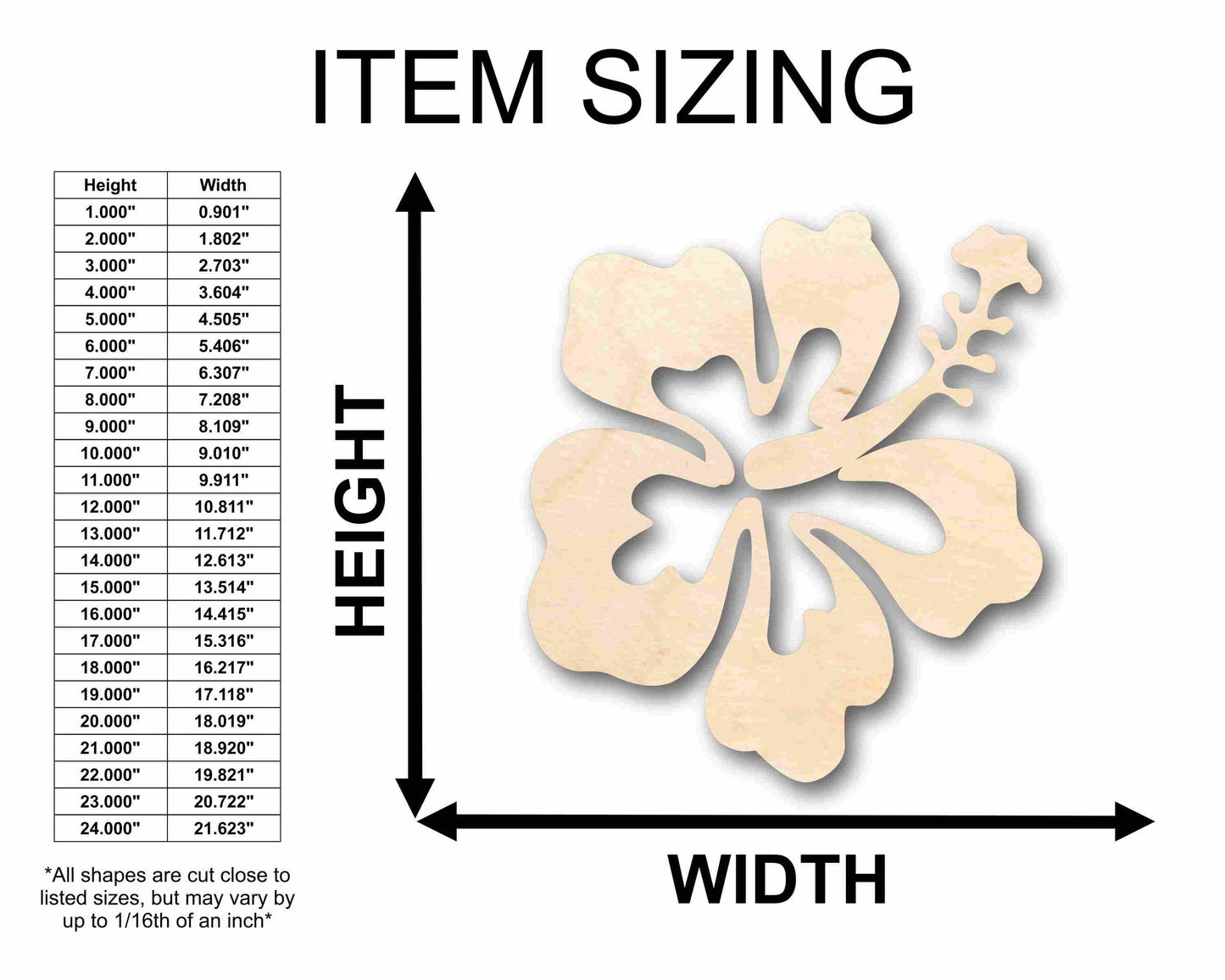 Unfinished Wood Hibiscus Flower Silhouette - Craft- up to 46" DIY