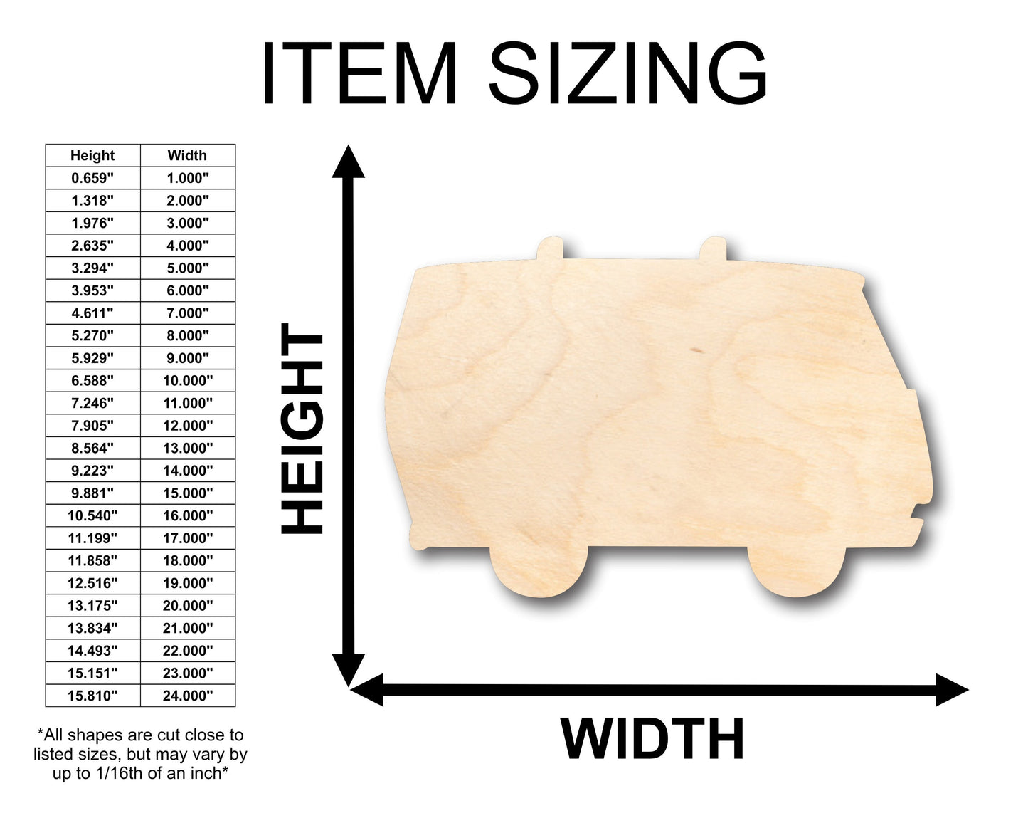 Unfinished Wood Hippie Van Bus Shape - Craft - up to 46" DIY